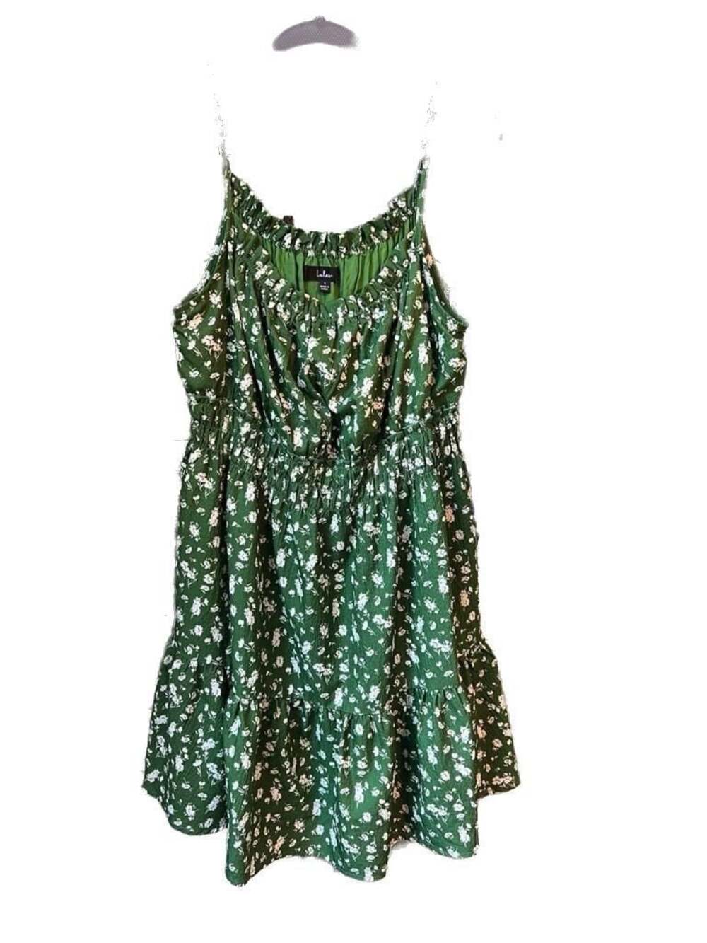 Lulus Tender Thoughts Green Floral Ruffled Tiered Mini Dress Large - Picture 2 of 7